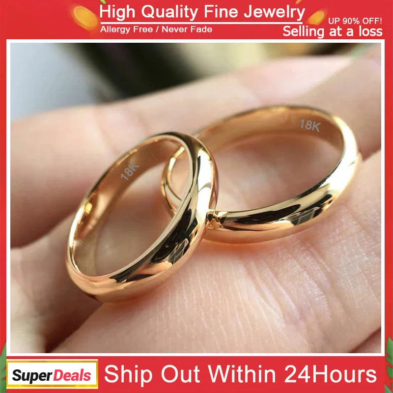 Bague ronde en or 18 carats, ne se décolore pas, fine, 4mm, pour femmes et hommes, bracelet de mariage Simple, cadeau pour Couple amoureux, bijoux