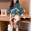Mini robe à manches courtes pour femmes, robe trapèze décontractée, col montant, t-shirt imprimé vintage, style chinois, été