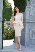 Champagne peplum lace appliqued mother of the bride dress