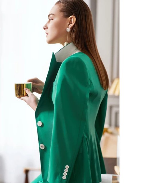 Green 3-piece midi pants suit with double breasted vest (UK size 10)