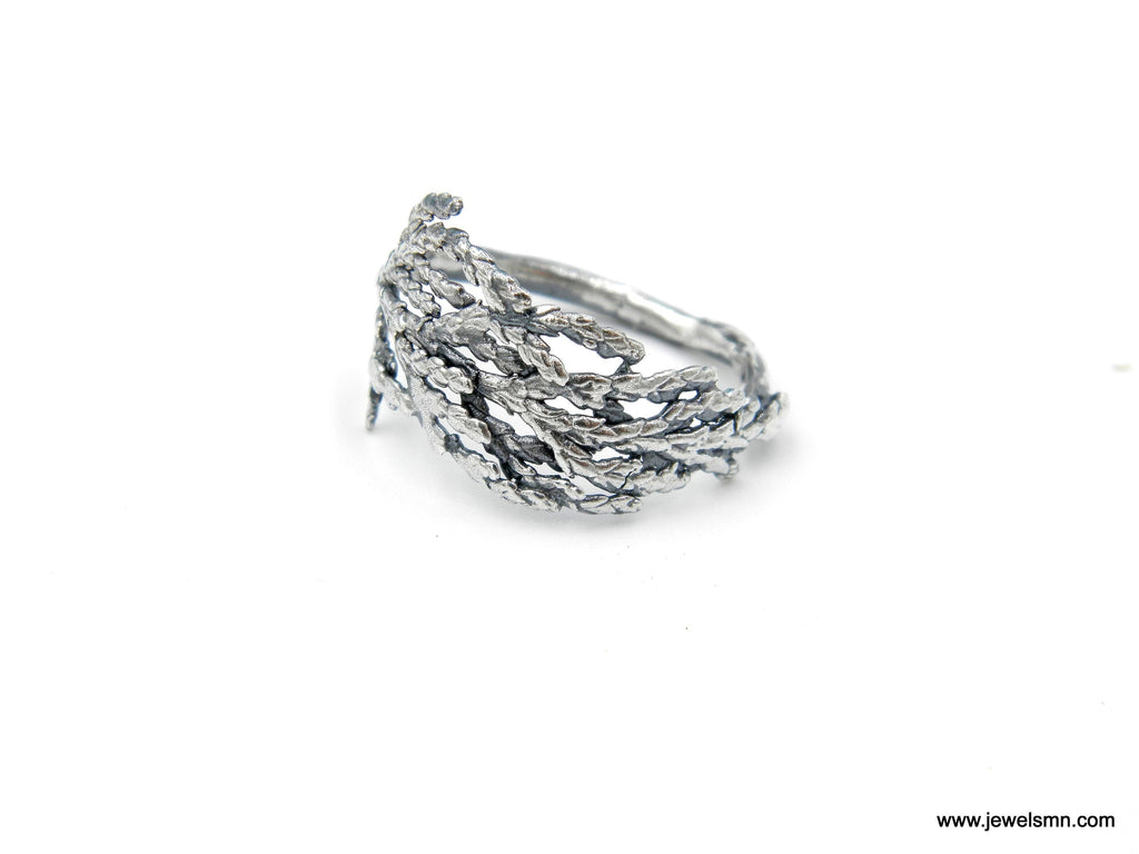 Bague Cyprès Argent, Bijoux Argent Sterling, Bague Argent, Bande Feuille de Cyprès, Cadeau pour Femme, Cadeau d'Anniversaire pour Femme, Bijoux Faits Main