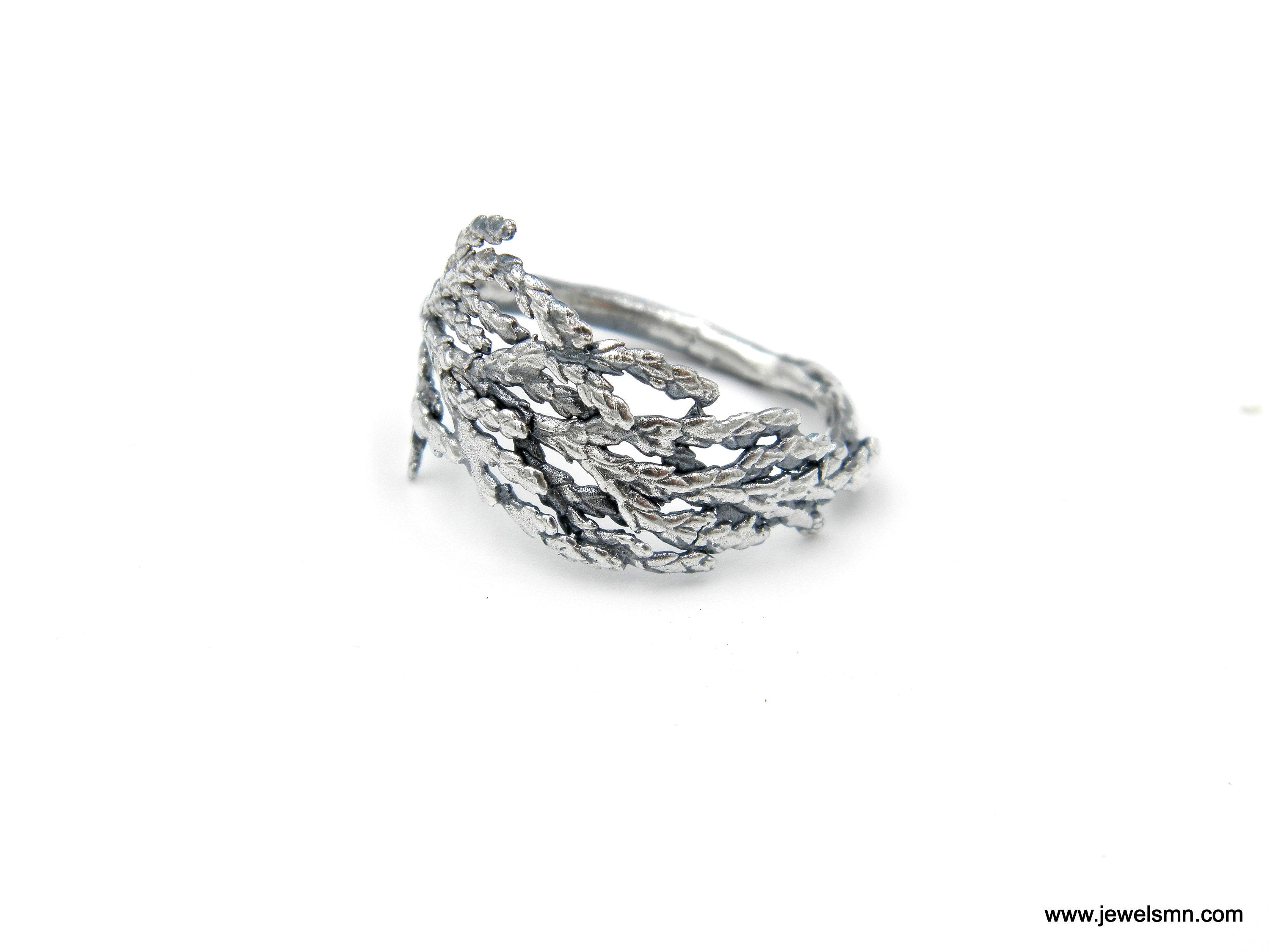 Bague Cyprès Argent, Bijoux Argent Sterling, Bague Argent, Bande Feuille de Cyprès, Cadeau pour Femme, Cadeau d'Anniversaire pour Femme, Bijoux Faits Main