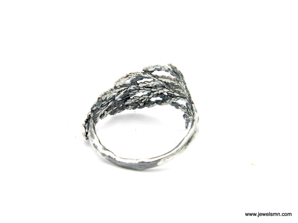 Bague Cyprès Argent, Bijoux Argent Sterling, Bague Argent, Bande Feuille de Cyprès, Cadeau pour Femme, Cadeau d'Anniversaire pour Femme, Bijoux Faits Main