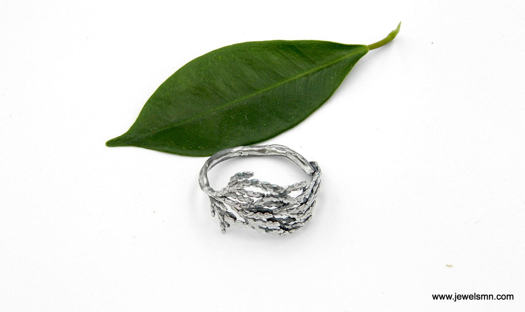 Bague Cyprès Argent, Bijoux Argent Sterling, Bague Argent, Bande Feuille de Cyprès, Cadeau pour Femme, Cadeau d'Anniversaire pour Femme, Bijoux Faits Main