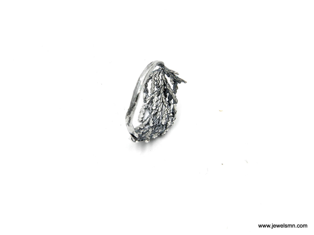 Bague Cyprès Argent, Bijoux Argent Sterling, Bague Argent, Bande Feuille de Cyprès, Cadeau pour Femme, Cadeau d'Anniversaire pour Femme, Bijoux Faits Main