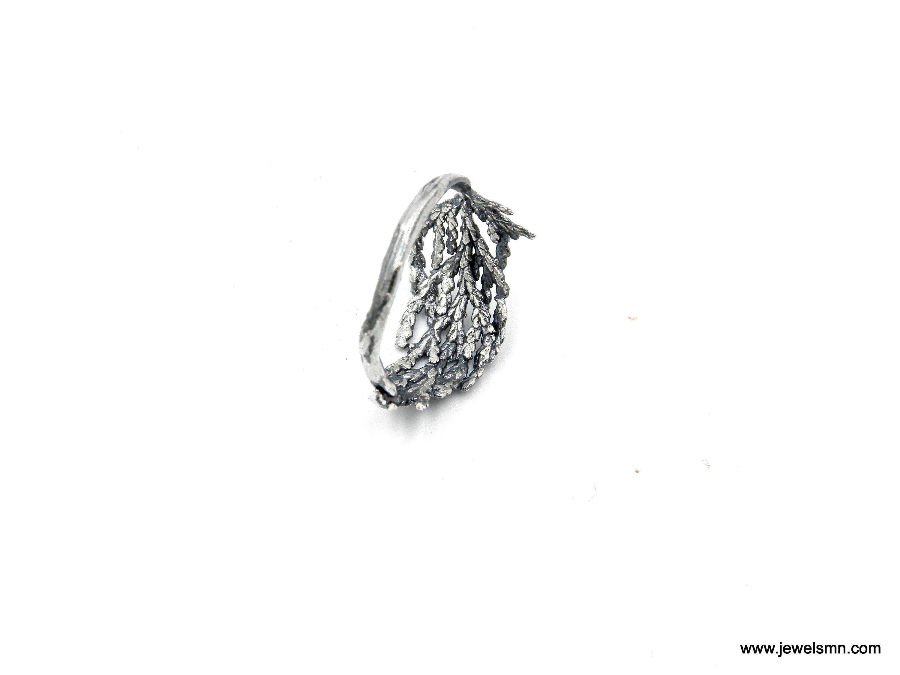 Bague Cyprès Argent, Bijoux Argent Sterling, Bague Argent, Bande Feuille de Cyprès, Cadeau pour Femme, Cadeau d'Anniversaire pour Femme, Bijoux Faits Main